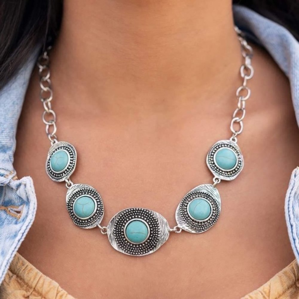 Paparazzi Jewelry 5 Pc Set Silver Turquoise FF Simply Santa Fe NWT